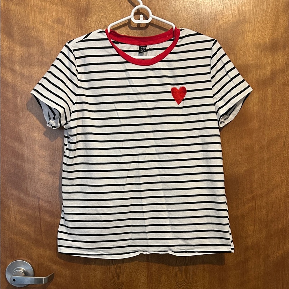 Striped short sleeve with heart embellishment
